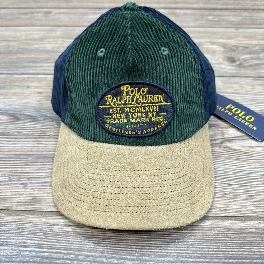 Polo Ralph Lauren Suede-Bill Corduroy‎ Ball Cap College Green/Aviator Navy NEW